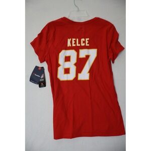 Kansas City Chiefs Travis Kelce 87 Fanatics Womens Red V-Neck T-Shirt Size M NWT